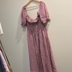 Women's Pink Puff-Sleeve Midi Dress